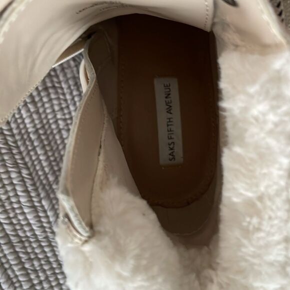 NWOT saks fifth ave leather combat boots ivory faux fur trim size 9 - Picture 8 of 9
